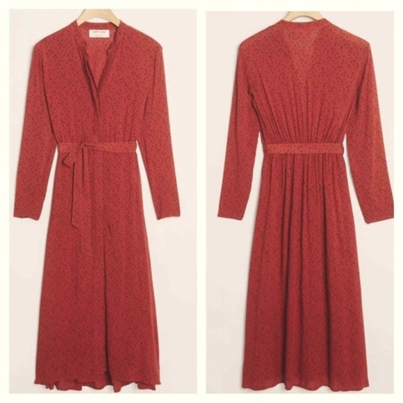 Anthropologie Red Pleated Long Sleeve Gown - Picture 1 of 5